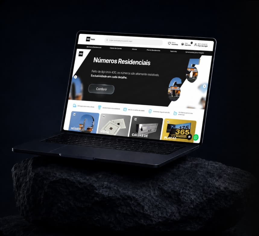 Mockup da interface do projeto HD Inox - Loja Online